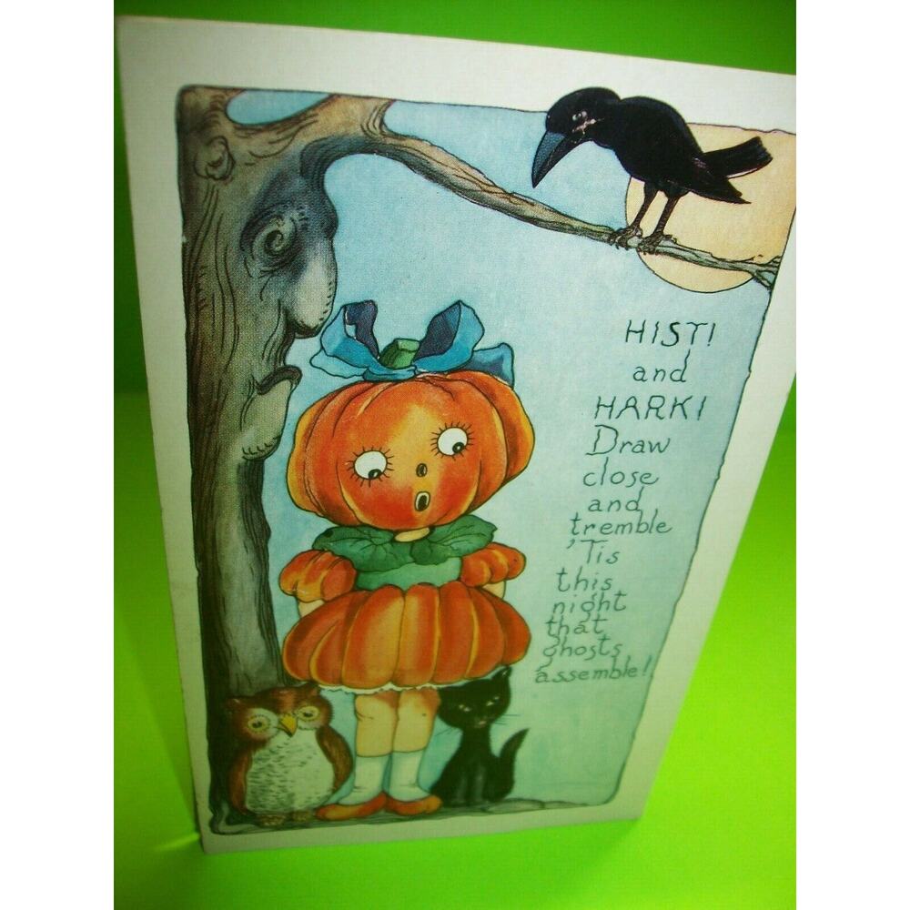 Halloween Postcard Whitney Big Head Goblin Girl Anthropomorphic Fantasy
